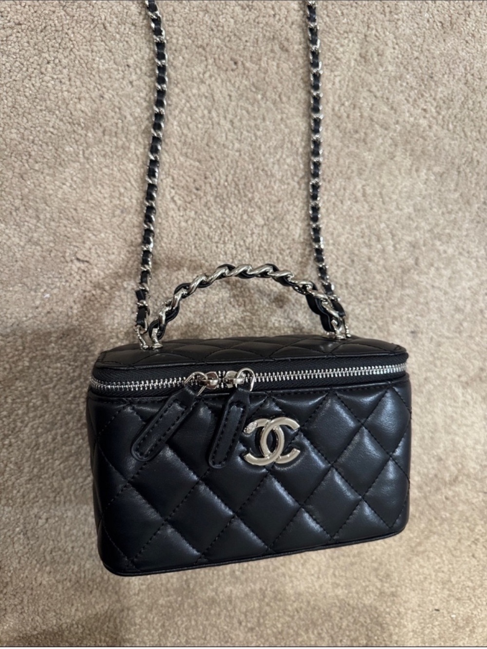 Chanel Black Quilted Vanity Bag with Silver Hardware